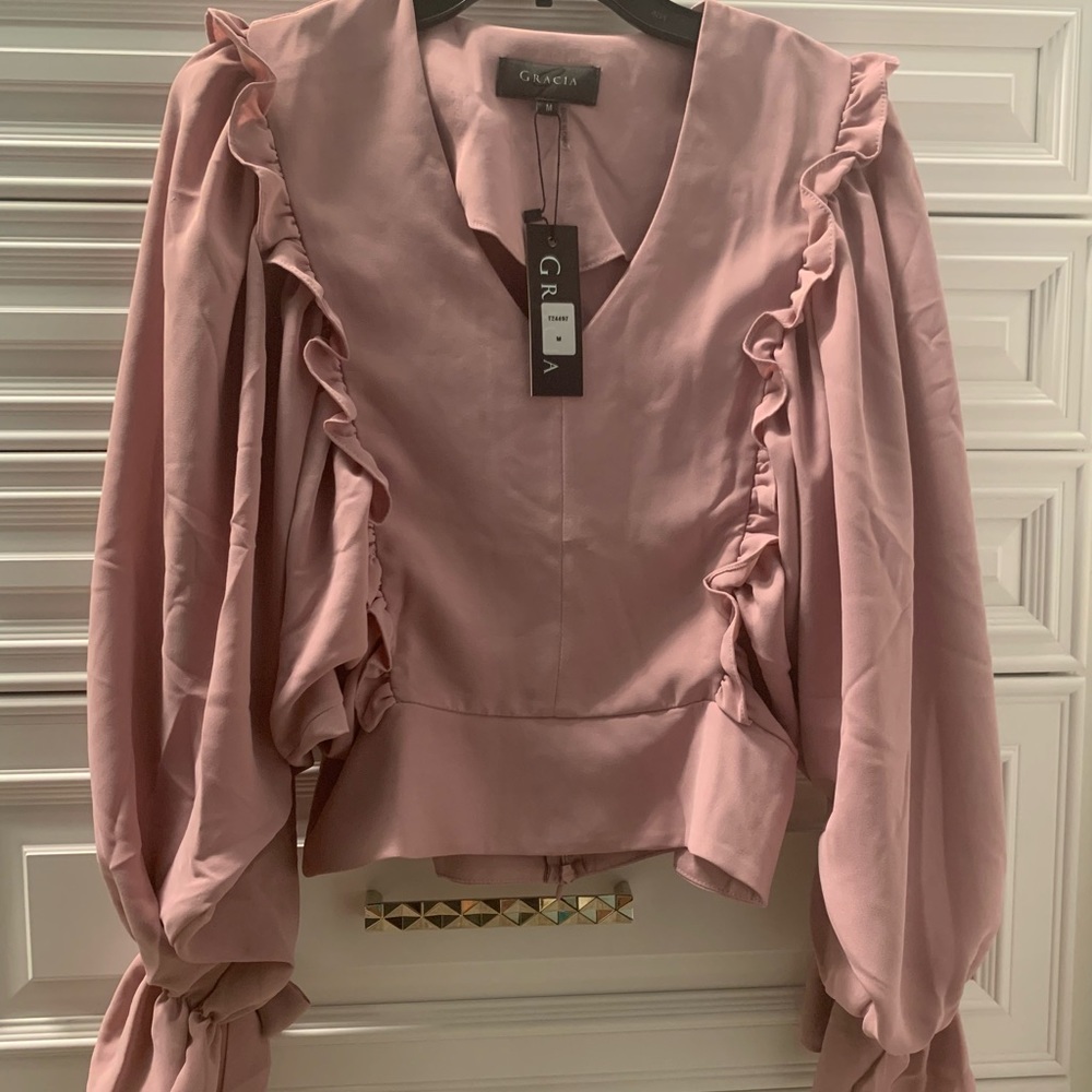 Gracia Bischop Sleeve Ruffle Dusty Rose Blouse